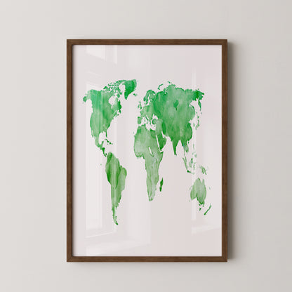 Weltkarte Aquarell grün