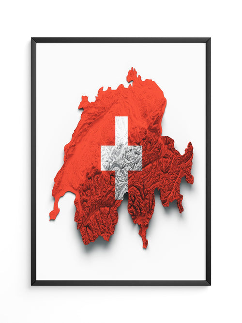 Schweiz Landkarte Relief Rot