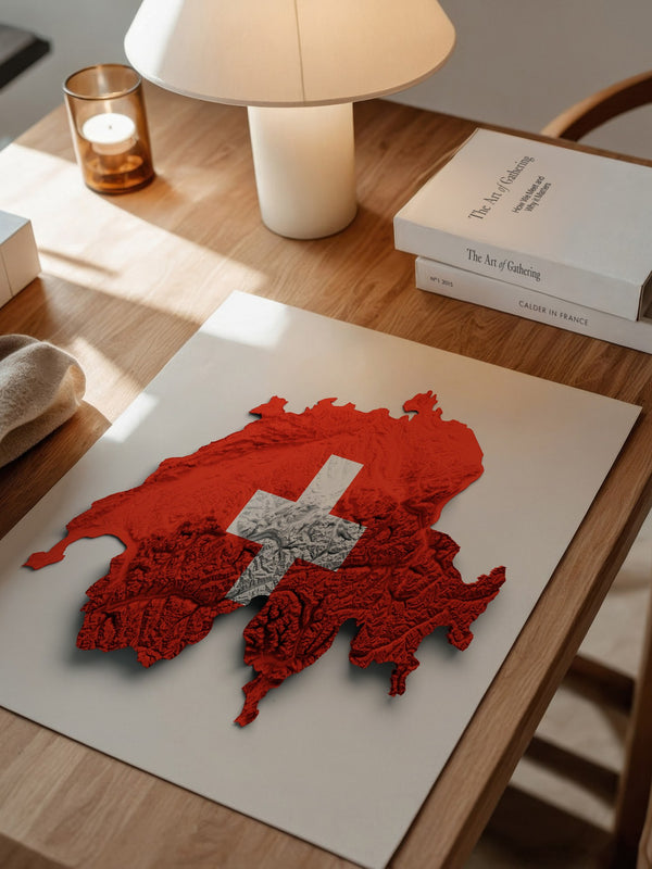 Schweiz Landkarte Relief Rot