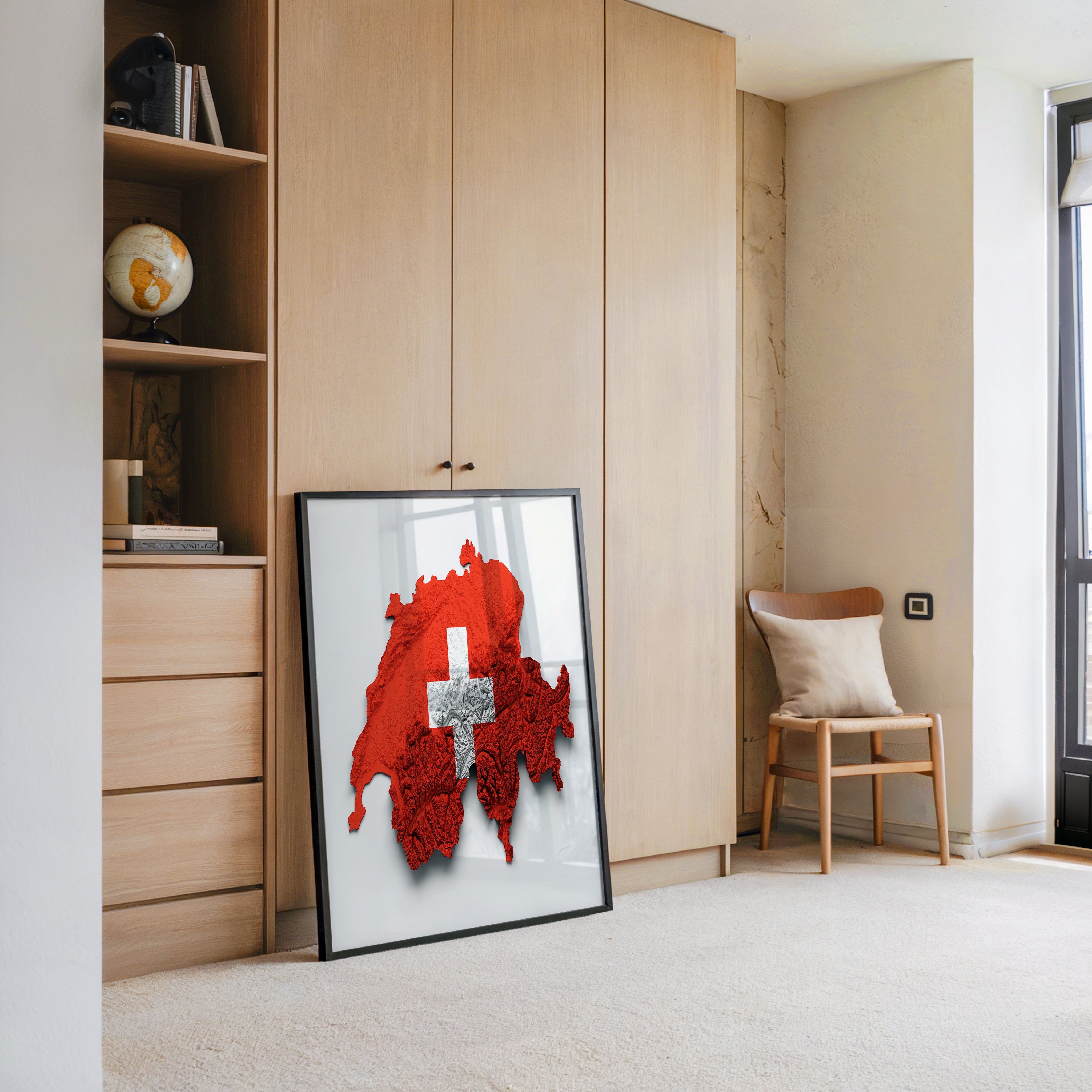 Schweiz Landkarte Relief Rot