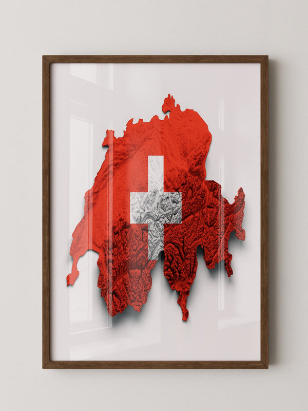 Schweiz Landkarte Relief Rot