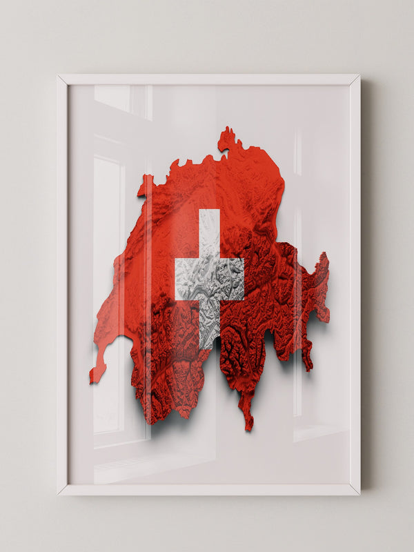 Schweiz Landkarte Relief Rot