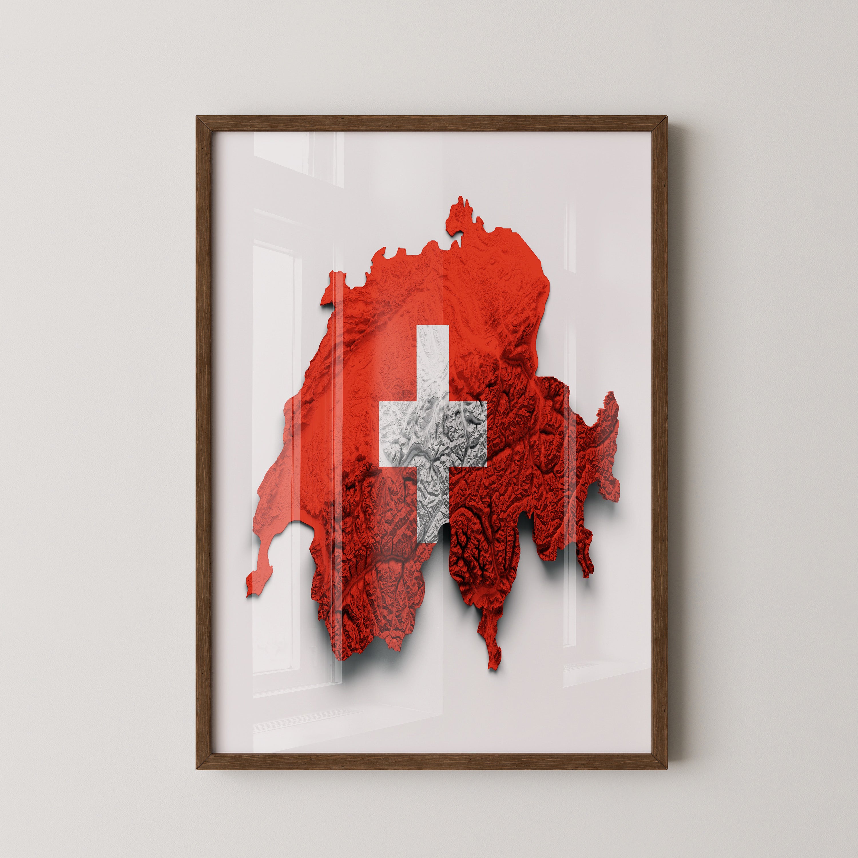 Schweiz Landkarte Relief Rot