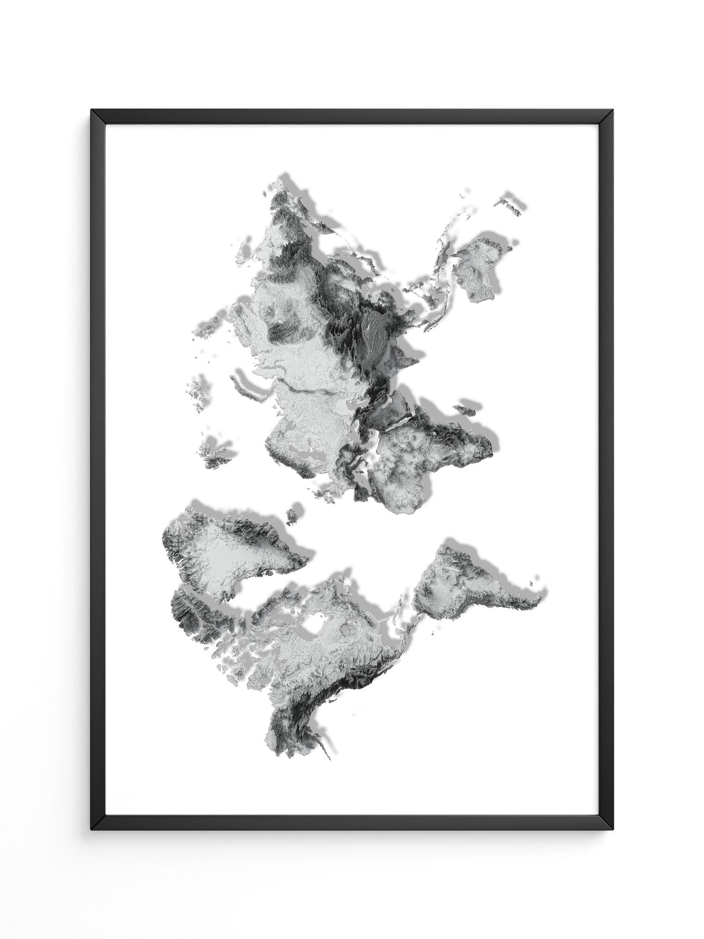 Weltkarte Relief Grau Schwarz