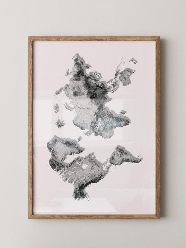 Weltkarte Relief Grau Schwarz