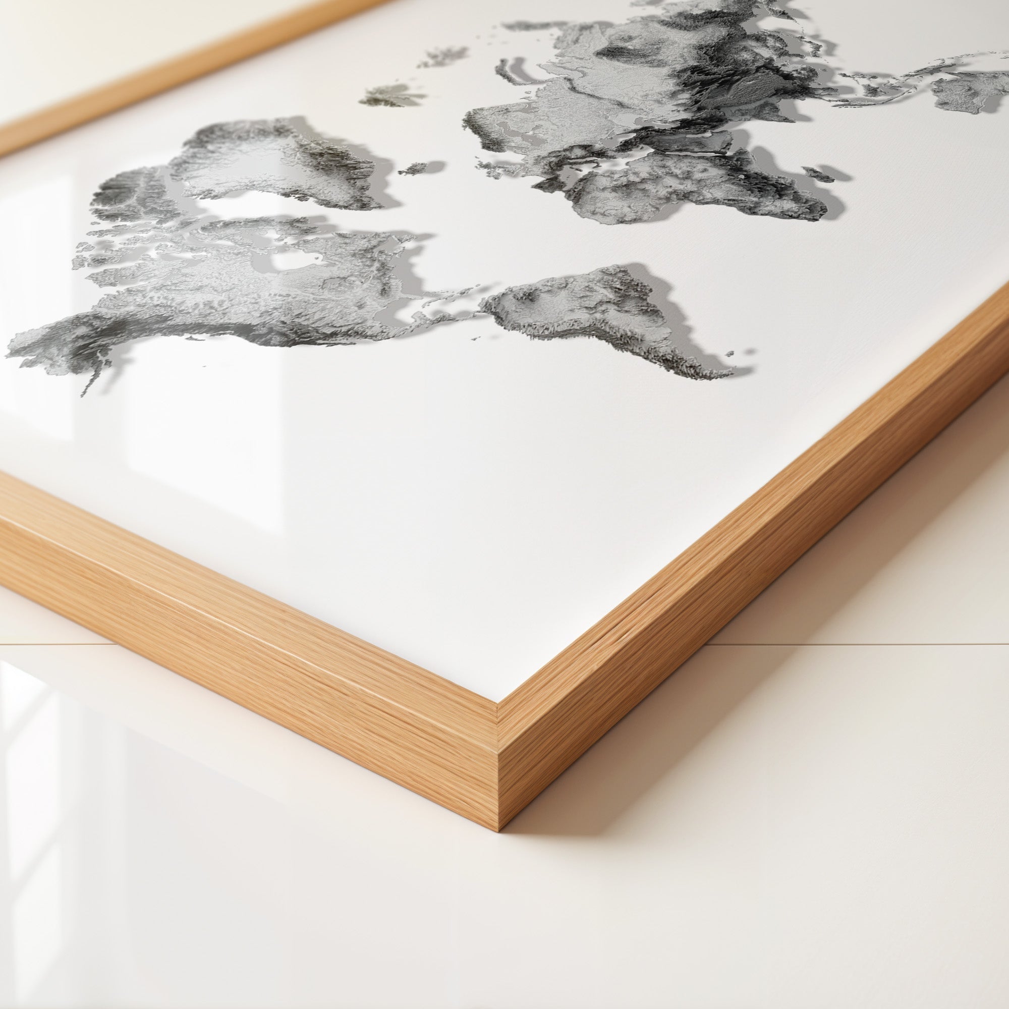 Weltkarte Relief Grau Schwarz