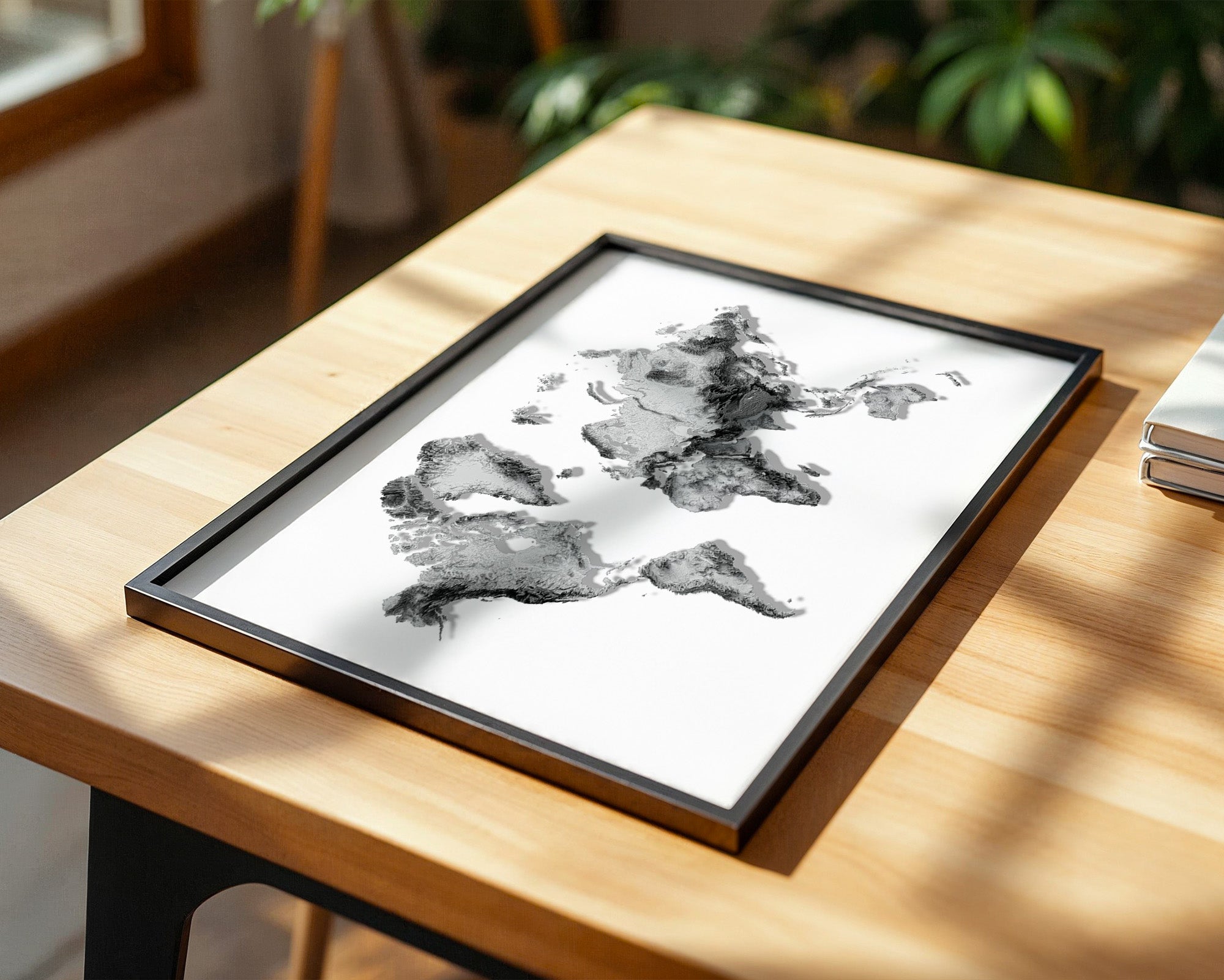 Weltkarte Relief Grau Schwarz