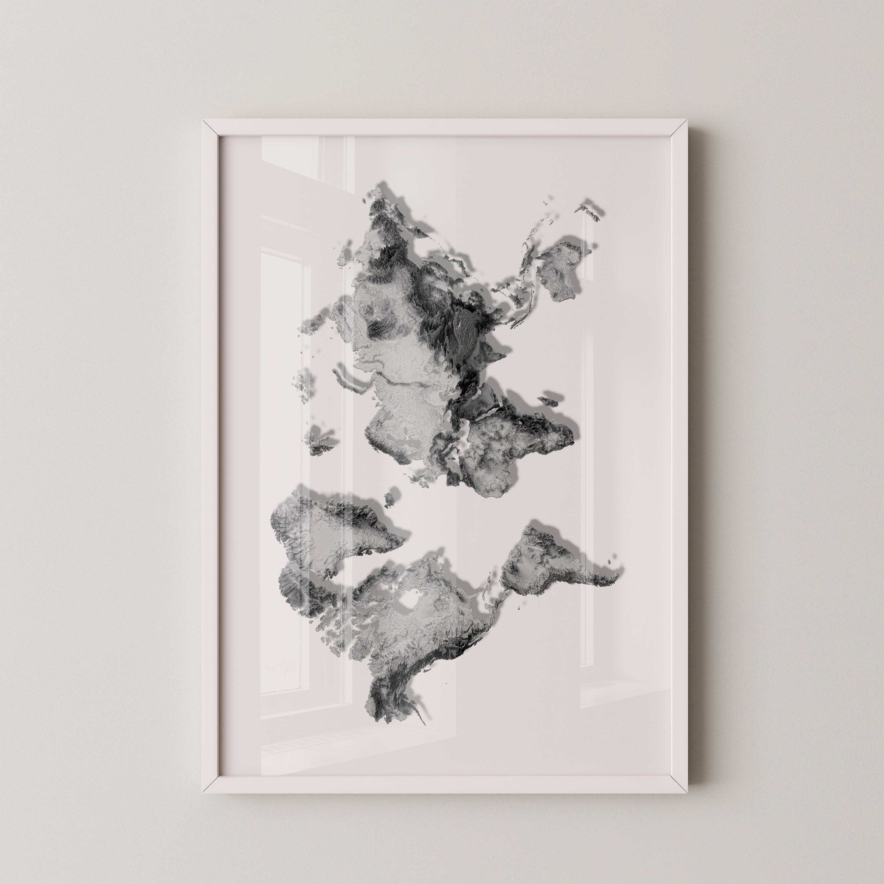 Weltkarte Relief Grau Schwarz