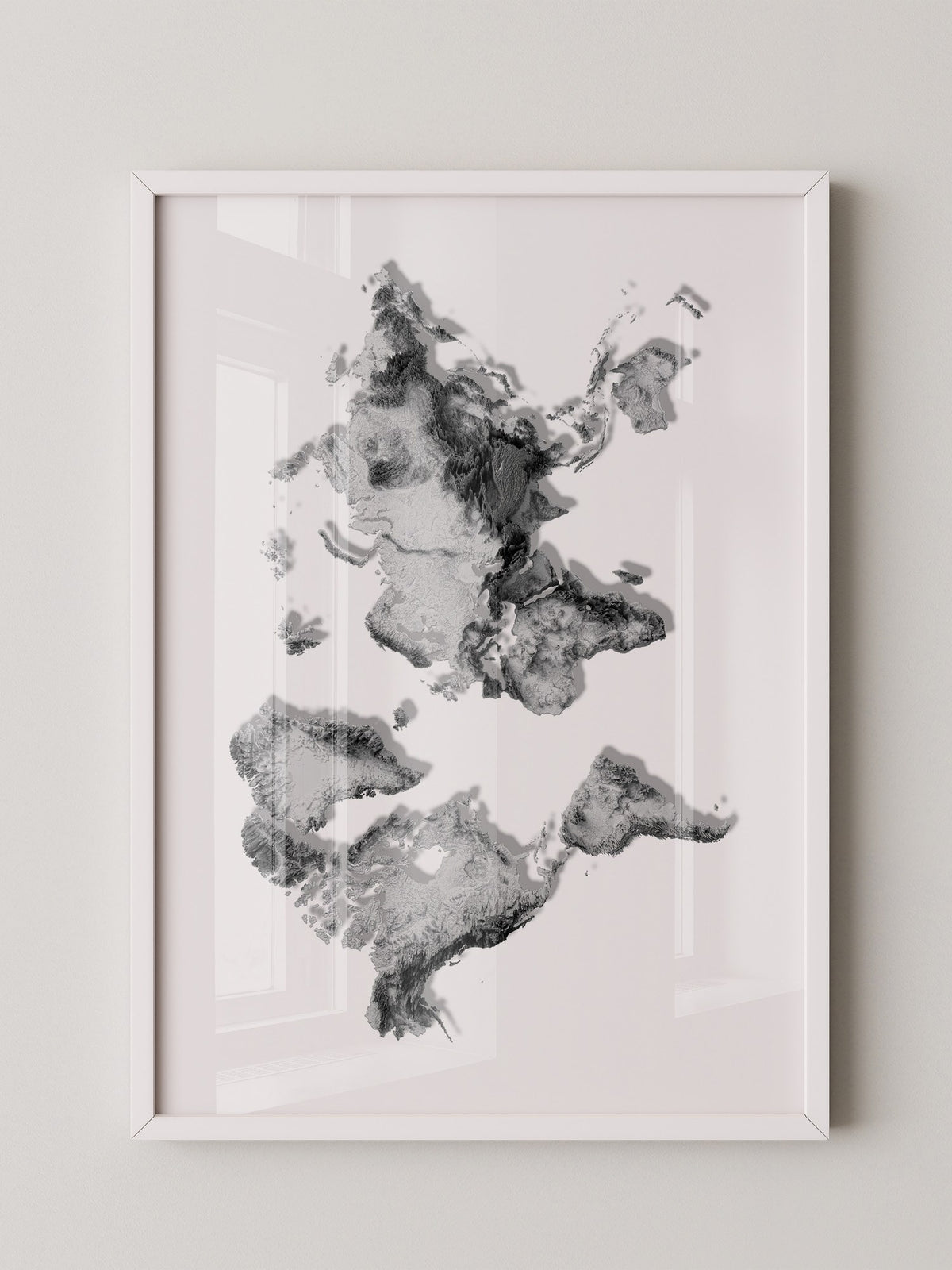 Weltkarte Relief Grau Schwarz