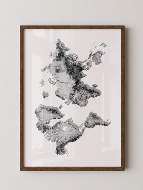 Weltkarte Relief Grau Schwarz
