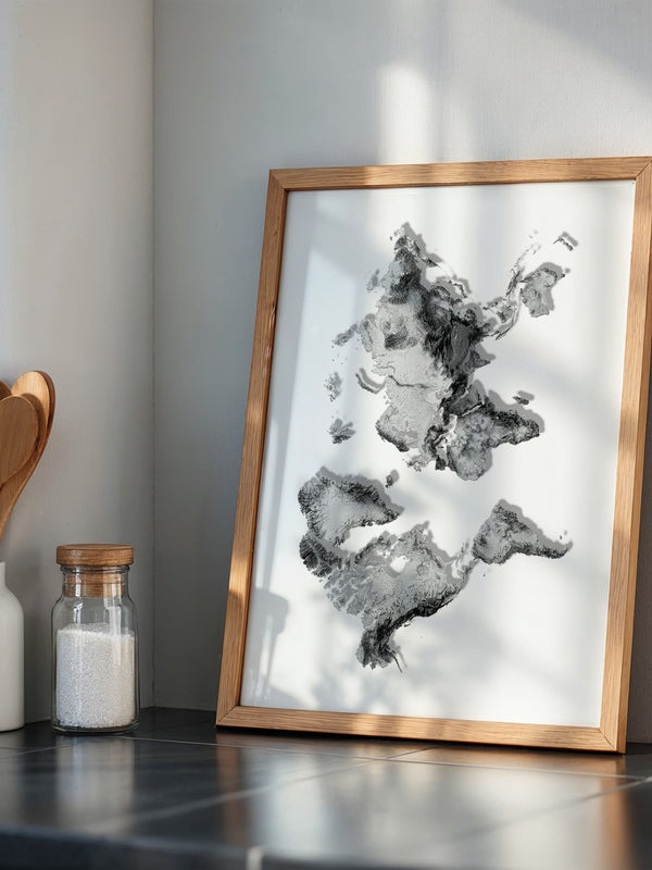 Weltkarte Relief Grau Schwarz