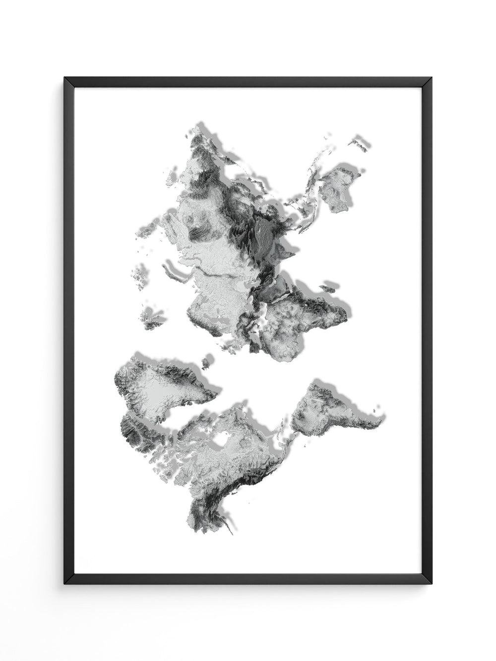 Weltkarte Relief Grau Schwarz