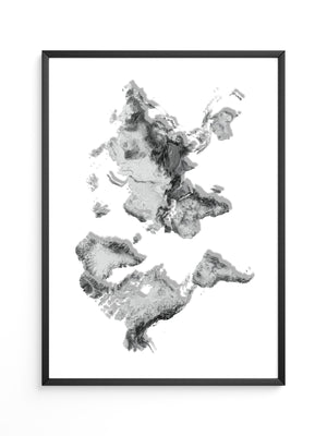 Weltkarte Relief Grau Schwarz