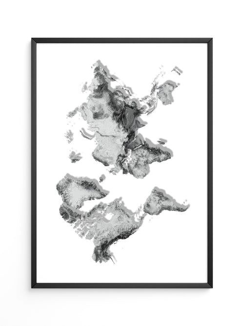 Weltkarte Relief Grau Schwarz