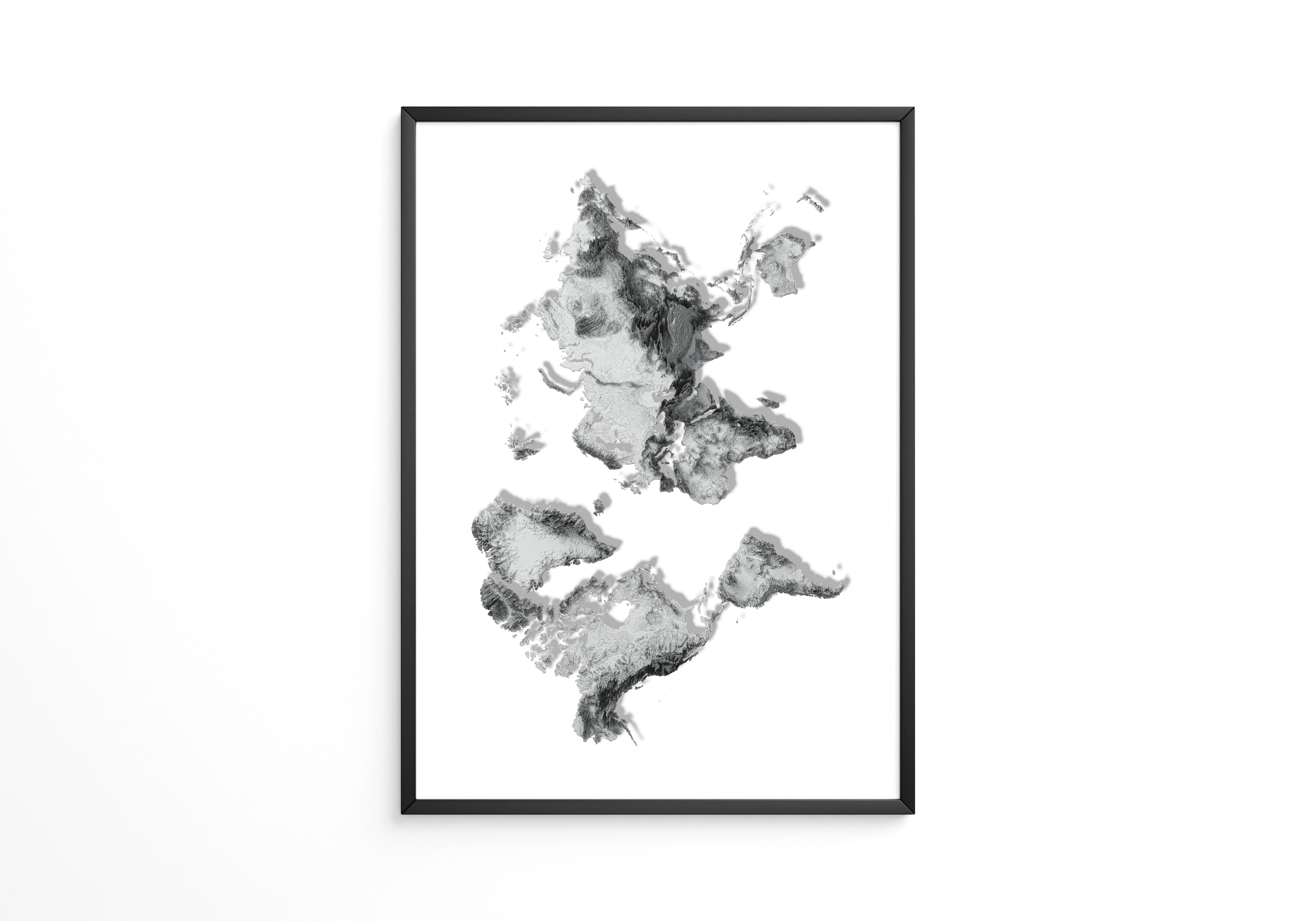 Weltkarte Relief Grau Schwarz