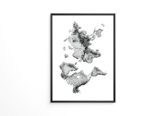 Weltkarte Relief Grau Schwarz