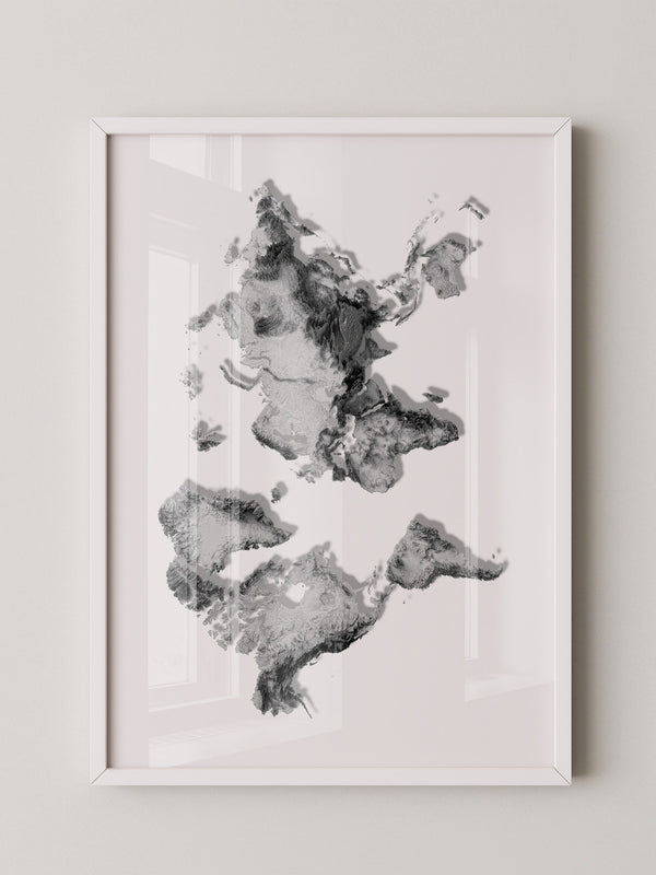 Weltkarte Relief Grau Schwarz