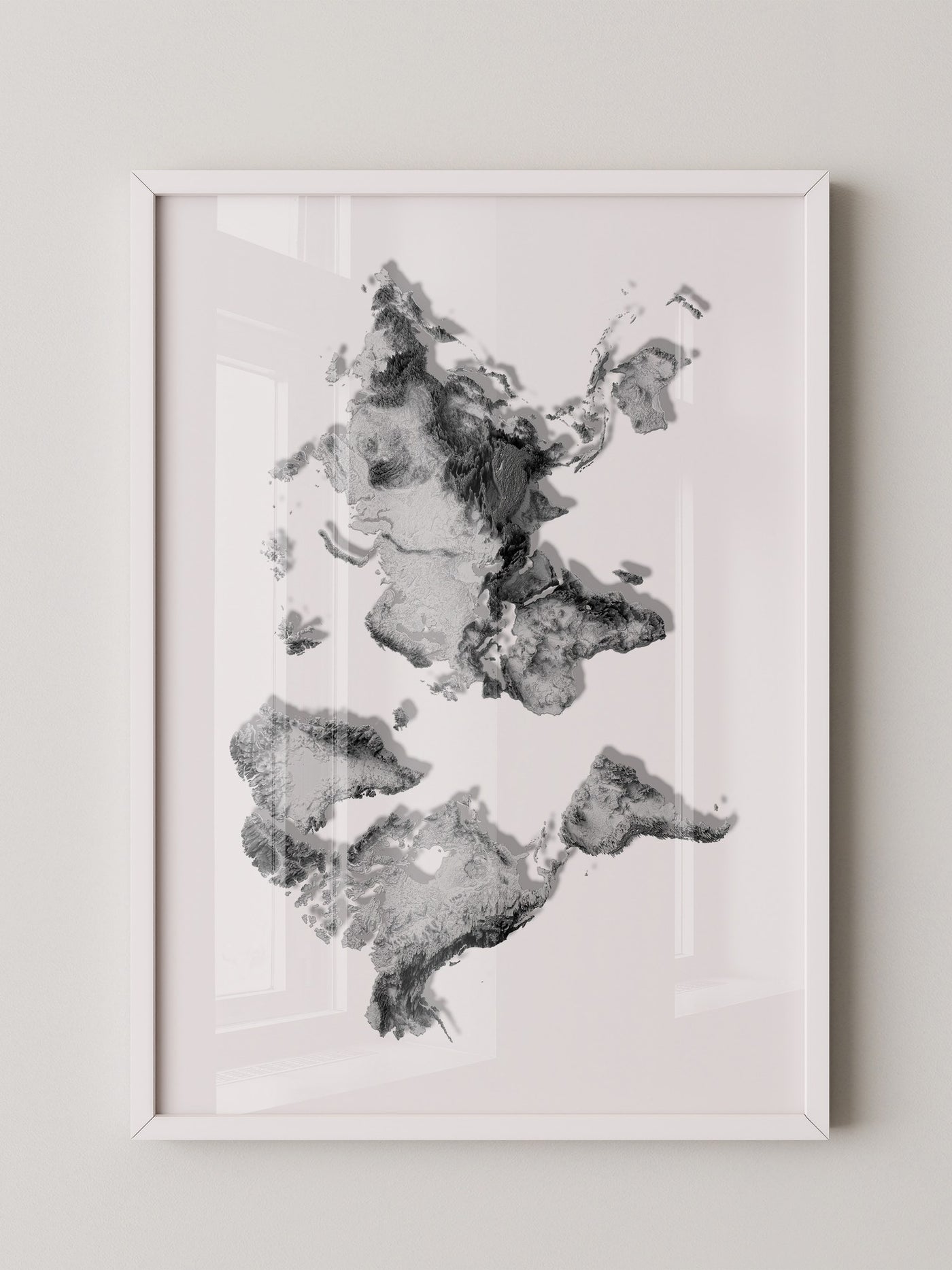 Weltkarte Relief Grau Schwarz