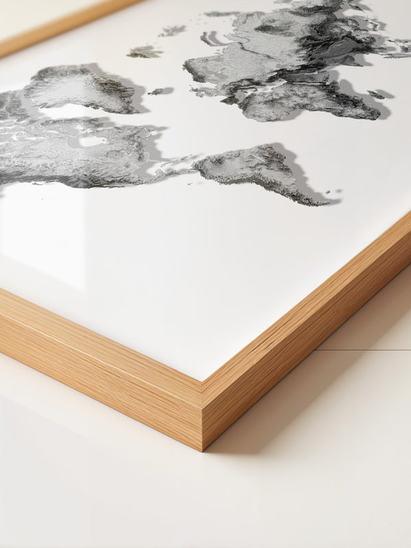 Weltkarte Relief Grau Schwarz