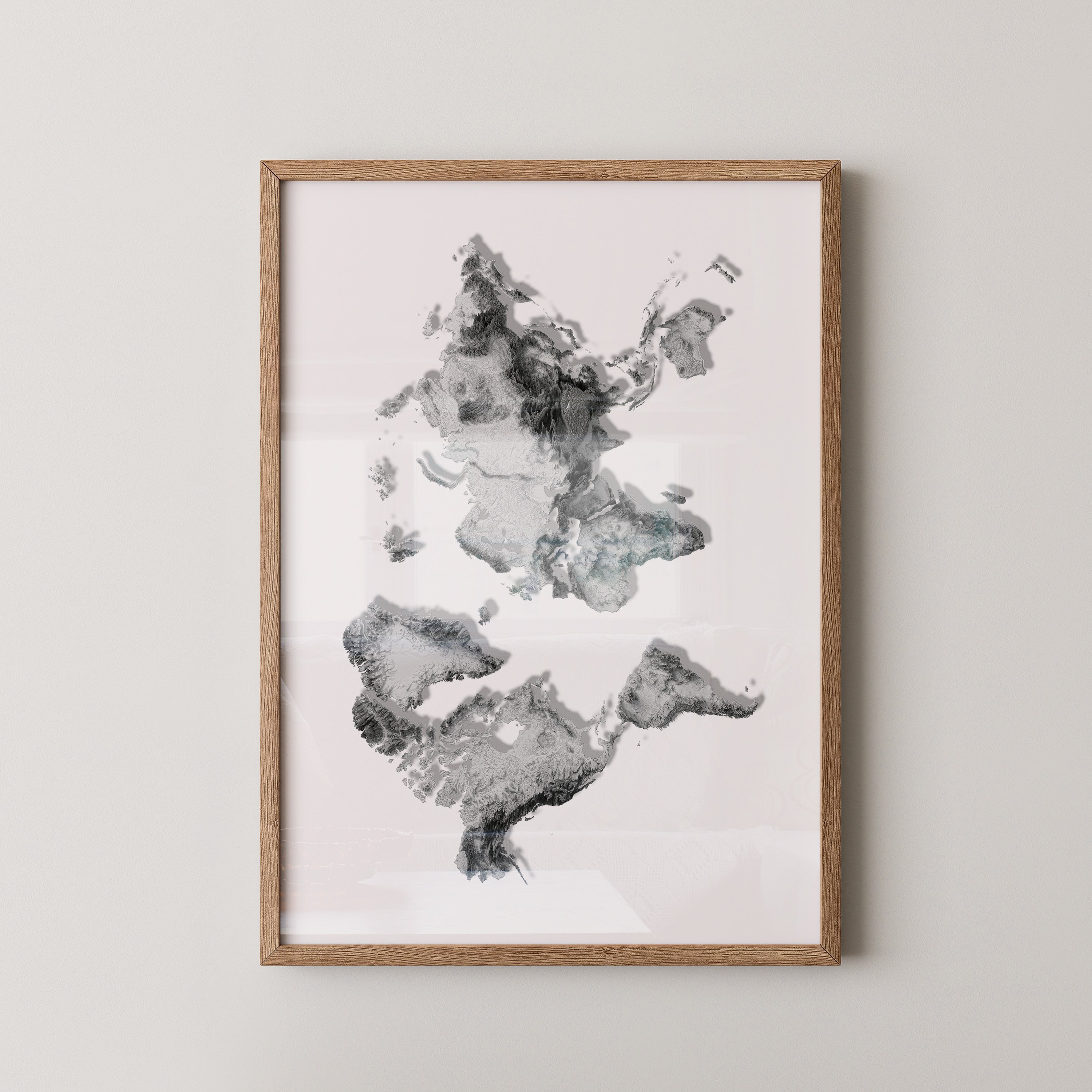 Weltkarte Relief Grau Schwarz