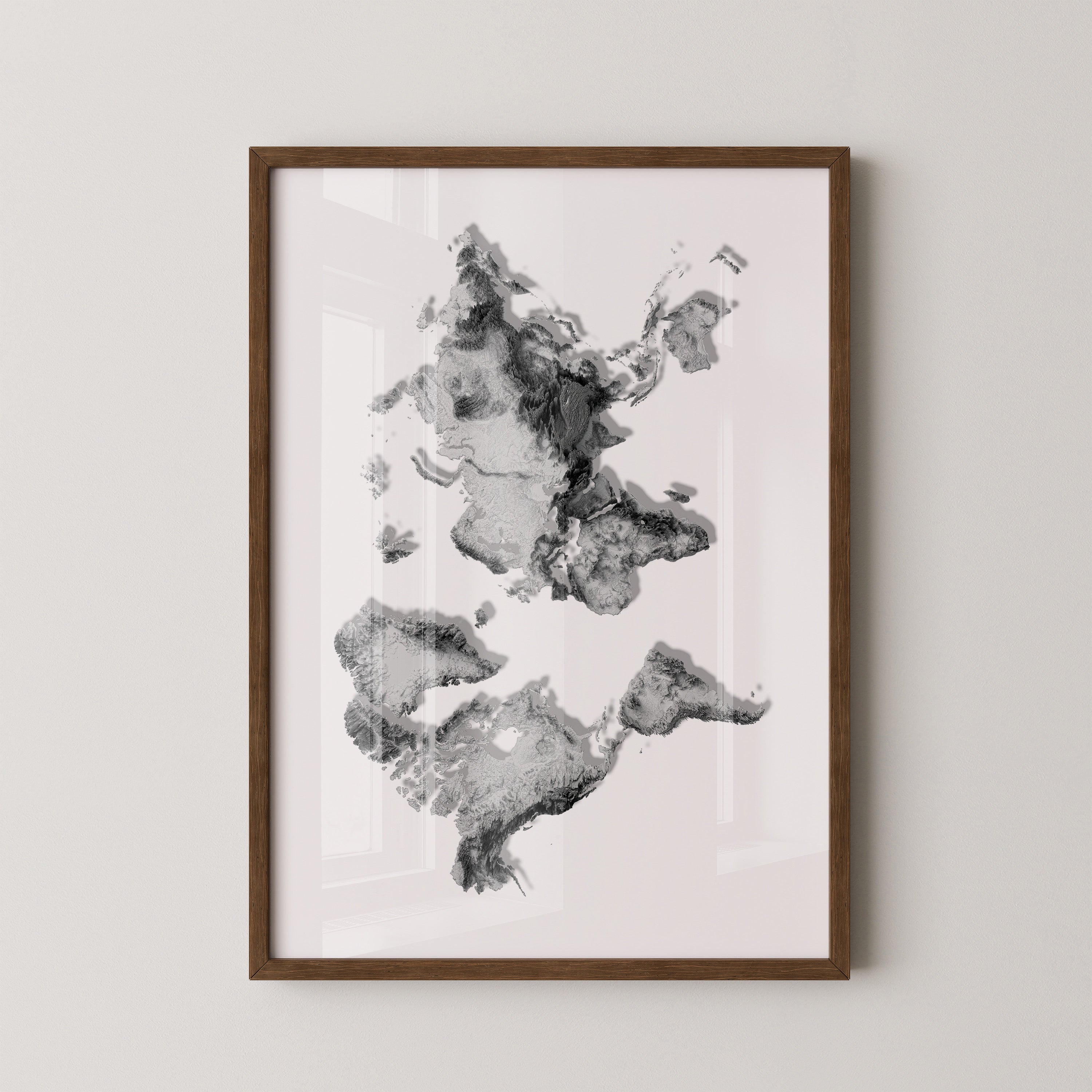 Weltkarte Relief Grau Schwarz