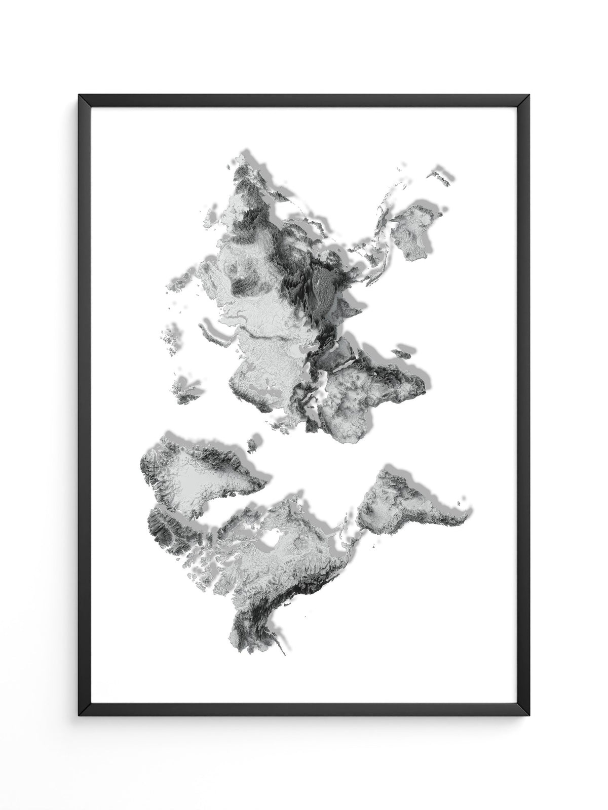 Weltkarte Relief Grau Schwarz