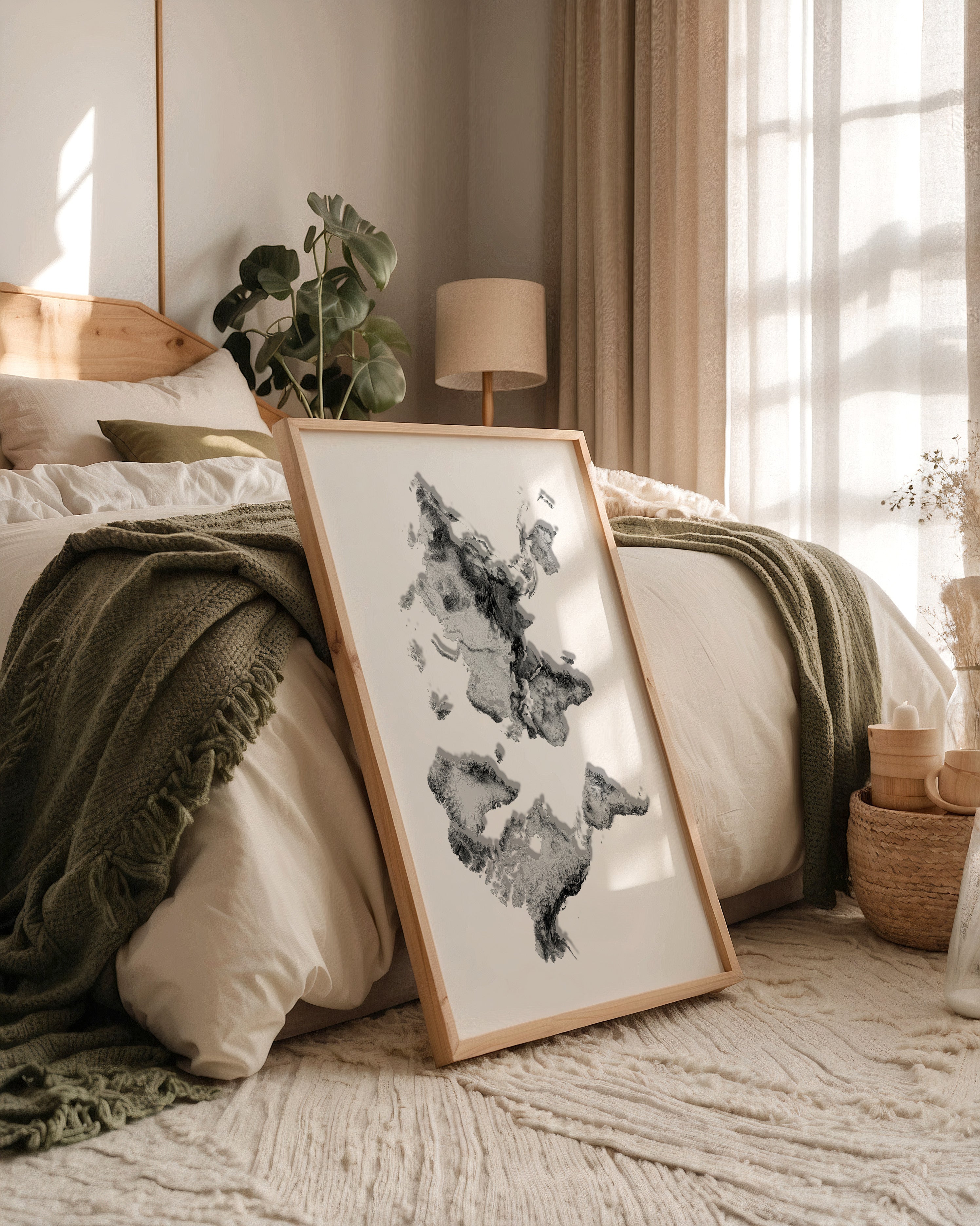 Weltkarte Relief Grau Schwarz