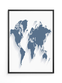Weltkarte Blau Schattierungen