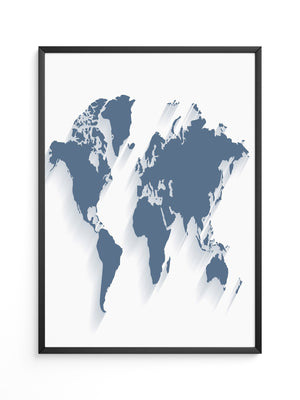 Weltkarte Blau Schattierungen