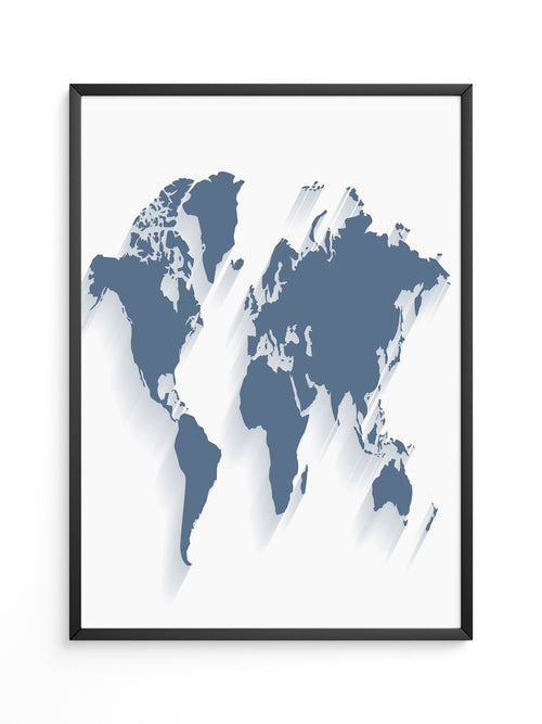 Weltkarte Blau Schattierungen