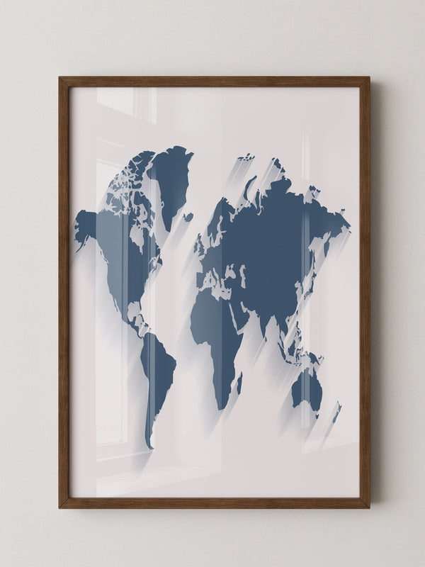 Weltkarte Blau Schattierungen