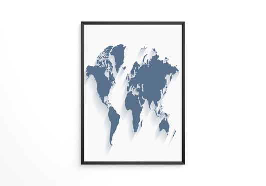 Weltkarte Blau Schattierungen