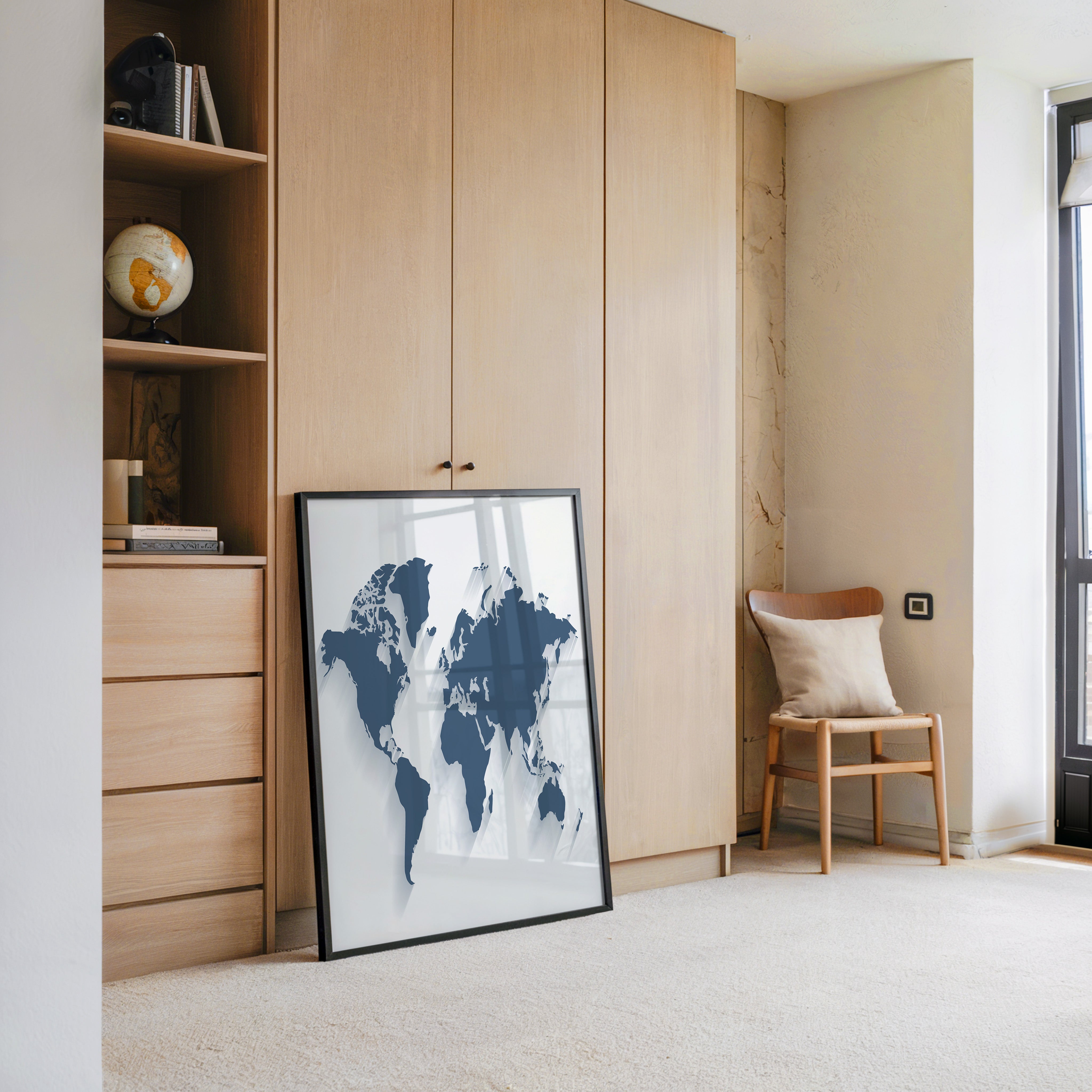 Weltkarte Blau Schattierungen