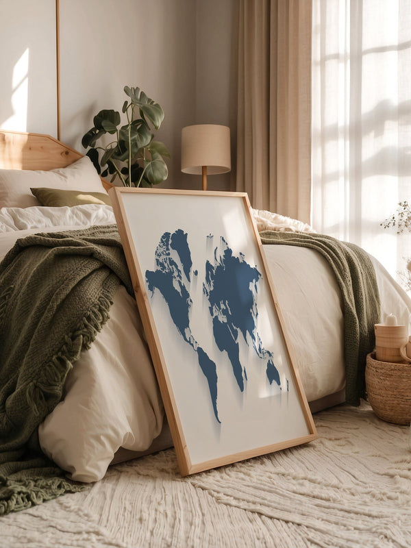 Weltkarte Blau Schattierungen