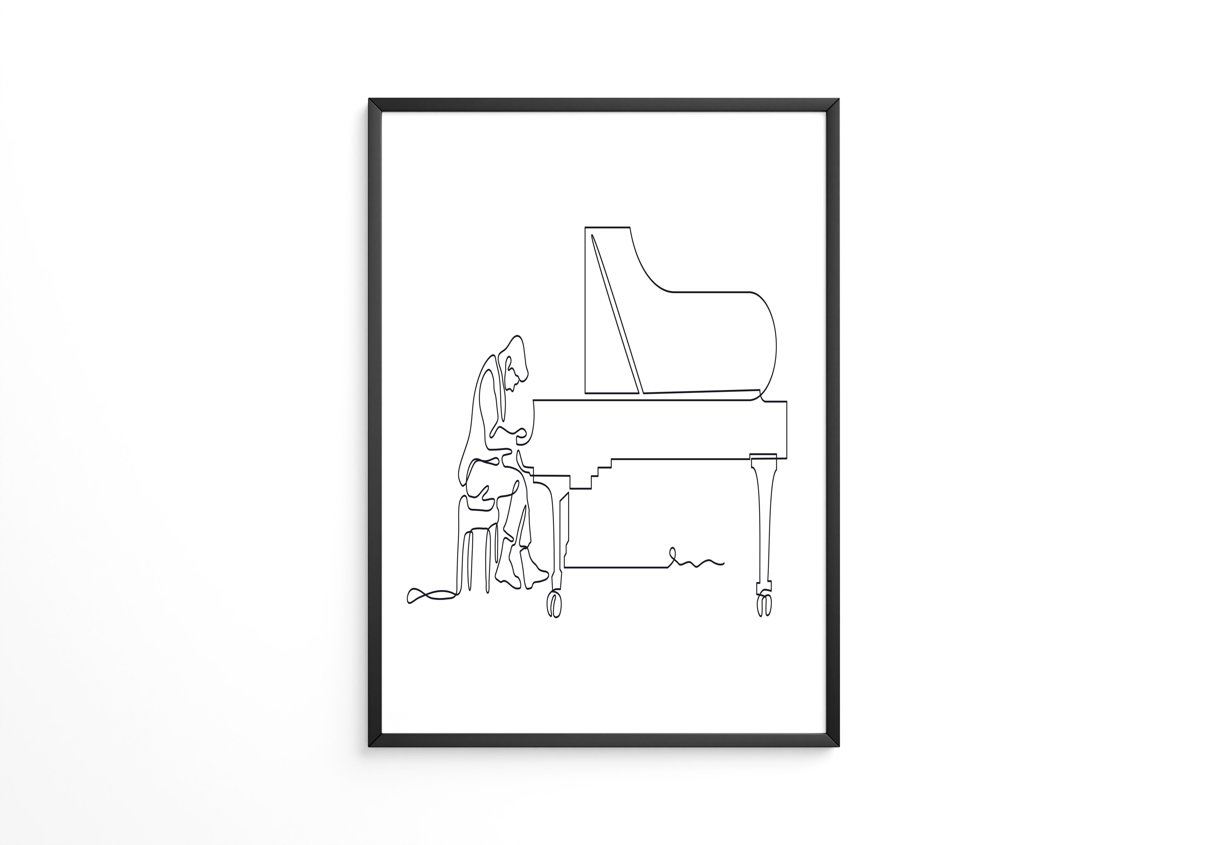 Pianist Linienzeichnung minimalistisch
