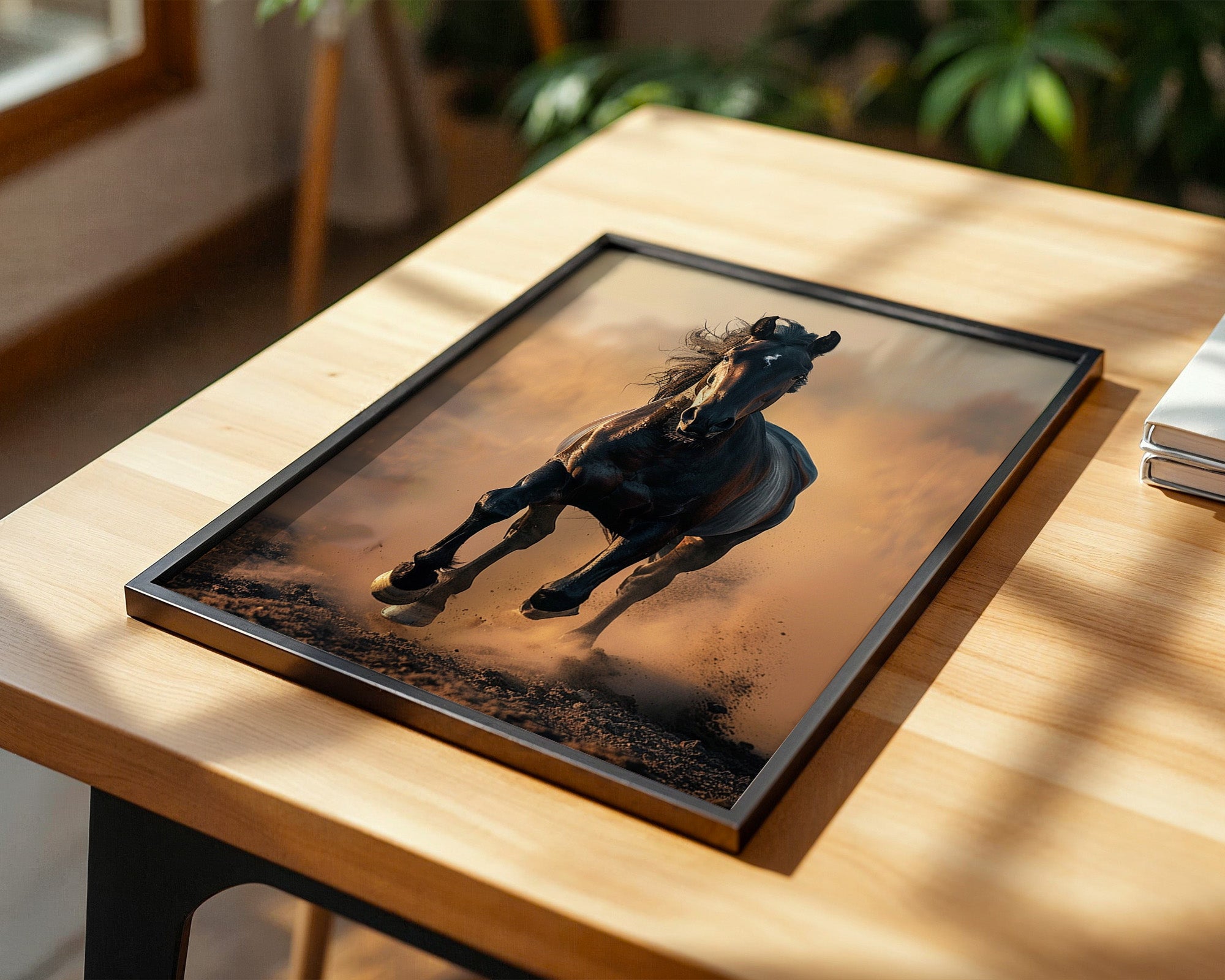 Schwarzes Pferd Staubwolke