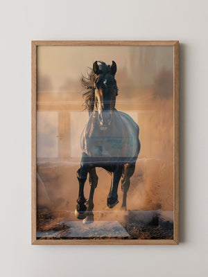 Schwarzes Pferd Staubwolke