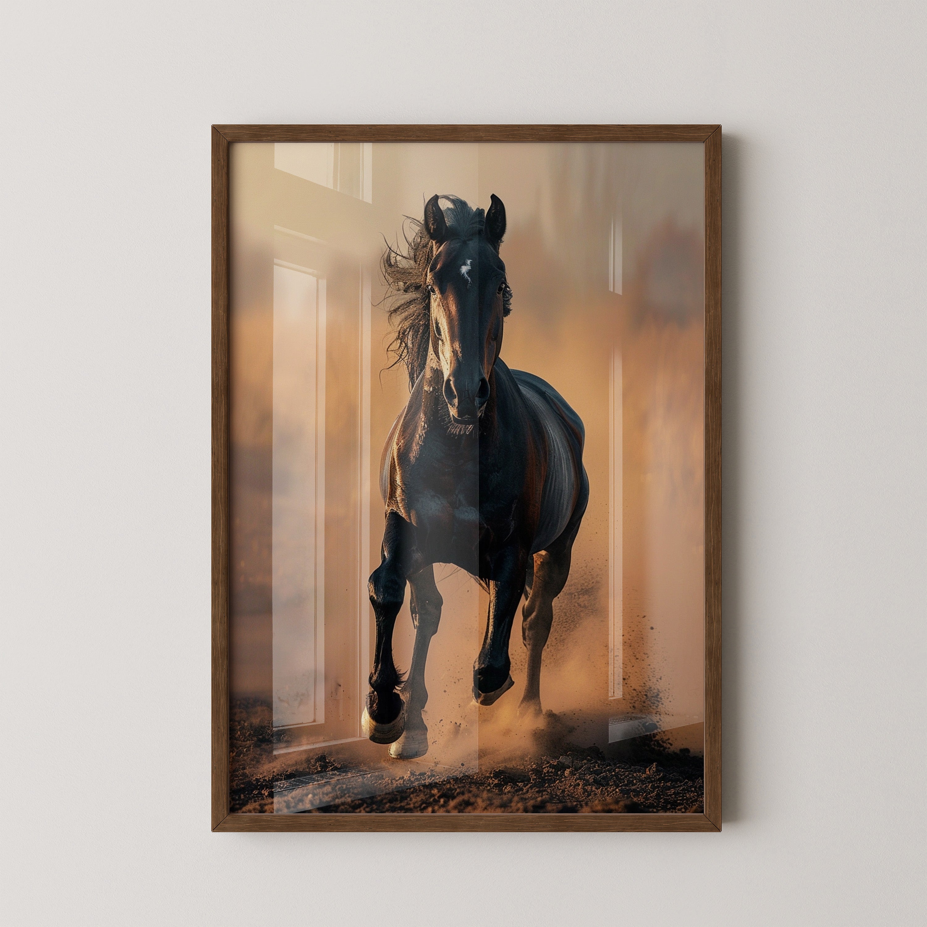 Schwarzes Pferd Staubwolke