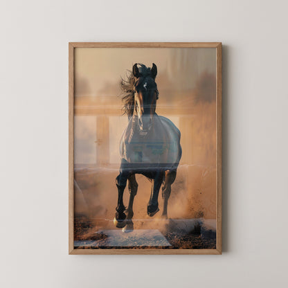 Schwarzes Pferd Staubwolke