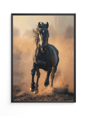 Schwarzes Pferd Staubwolke