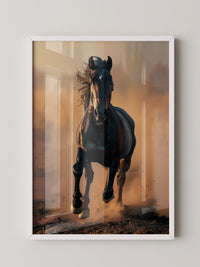 Schwarzes Pferd Staubwolke