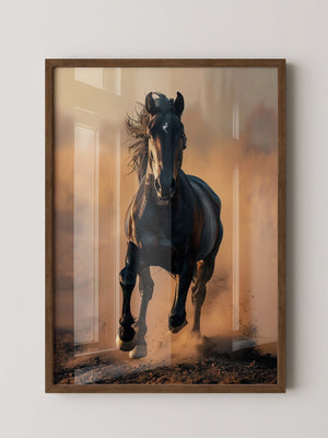 Schwarzes Pferd Staubwolke