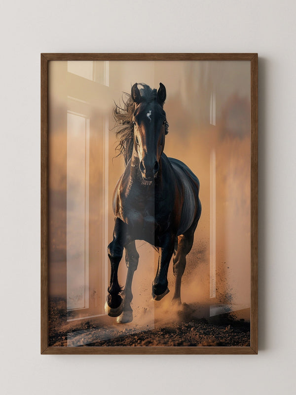 Schwarzes Pferd Staubwolke