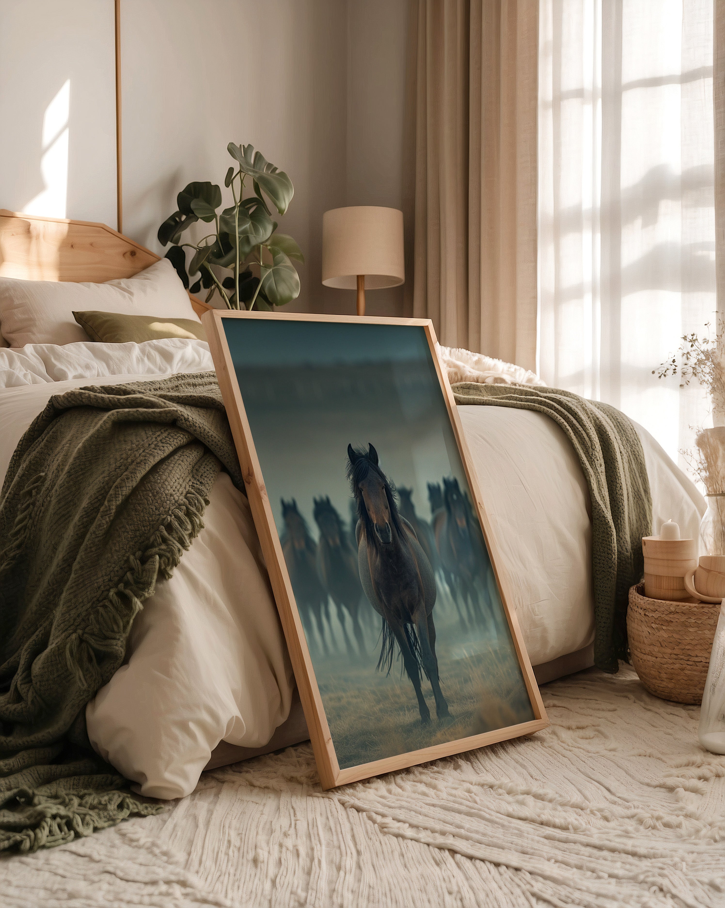 Pferdeherde Nebel Stimmung