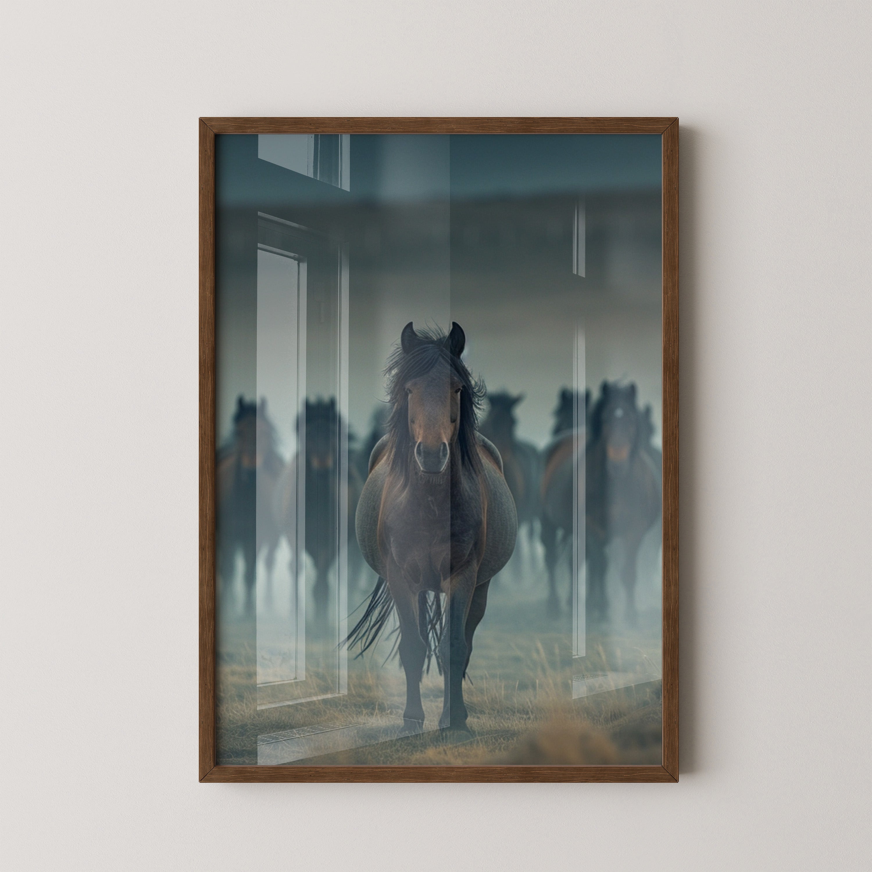 Pferdeherde Nebel Stimmung