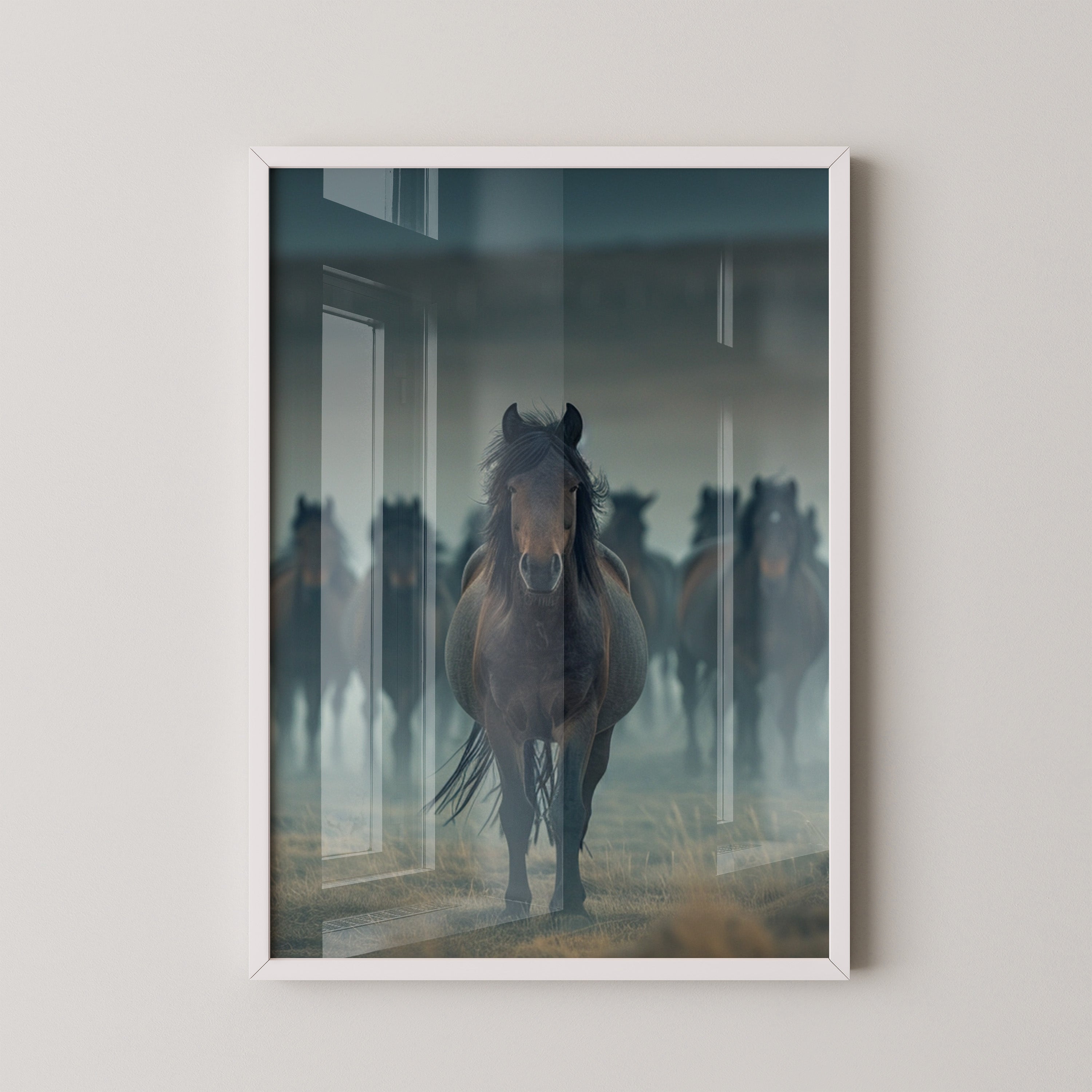 Pferdeherde Nebel Stimmung