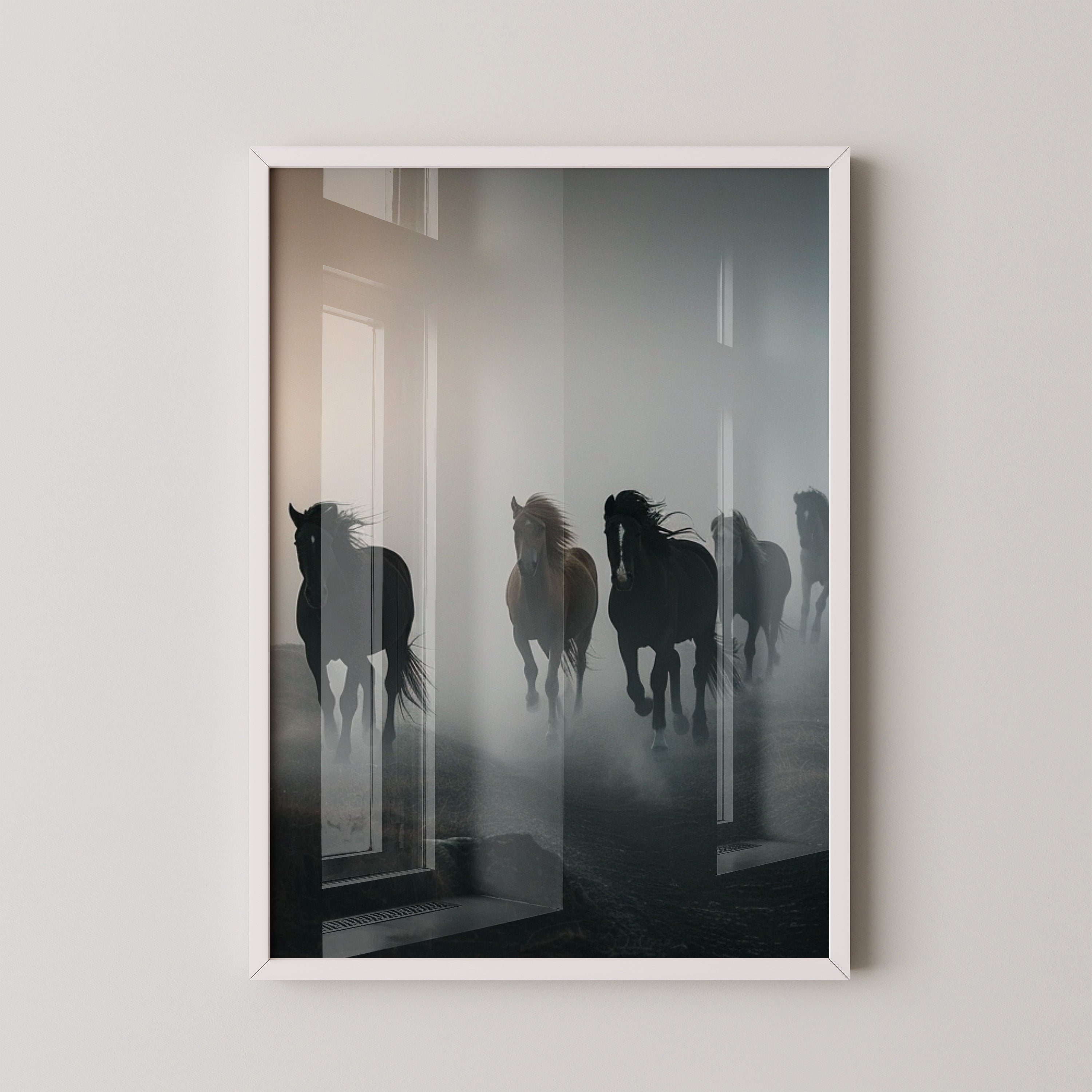 Pferde Galopp Nebelstimmung