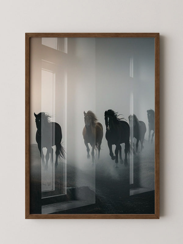 Pferde Galopp Nebelstimmung
