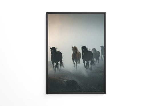 Pferde Galopp Nebelstimmung