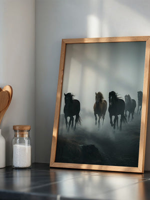 Pferde Galopp Nebelstimmung